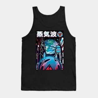 Vaporwave Neon Japanese City Night Spaceman Tank Top